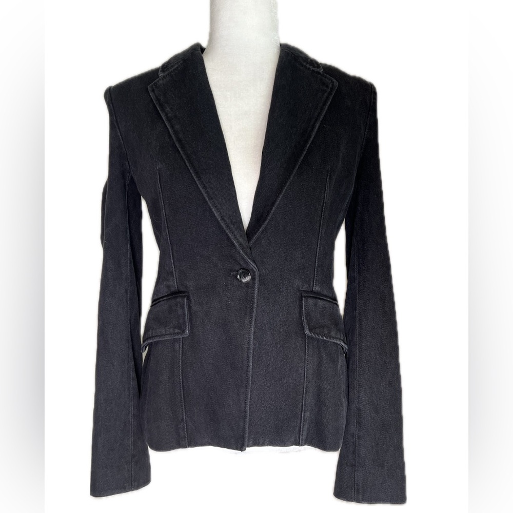 NWT PAIGE Black Denim Carmen Tailored Single Button Blazer 4 Four - Picture 4 of 12
